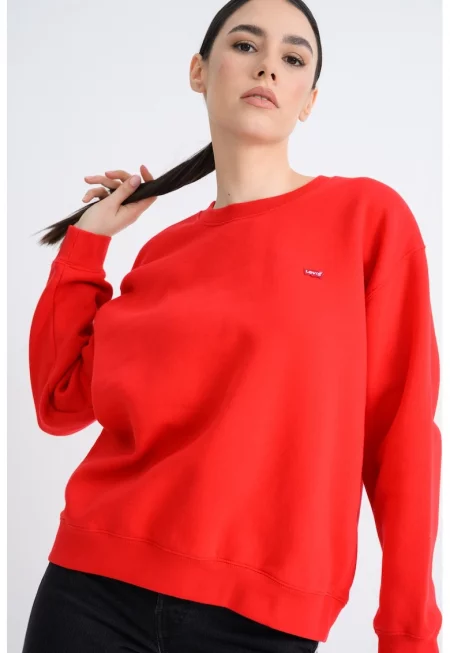 Суитшърт с овално деколте и свободен дизайн - Червен