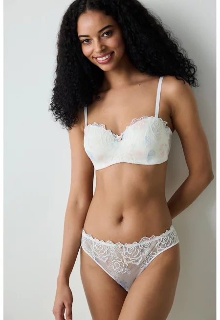 Сутиен с принт и подплънки - Бял/Светлосин