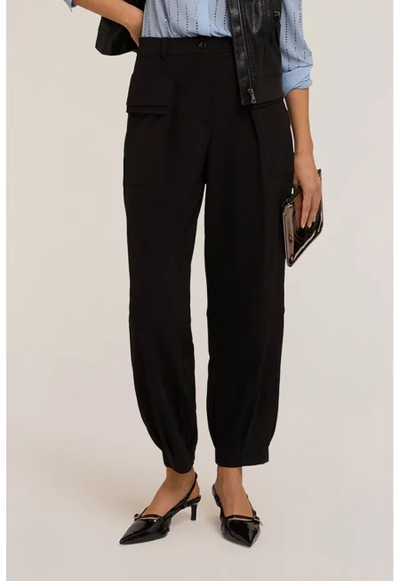 Свободен панталон с висока талия - Черен