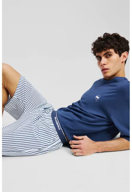 Свободна къса пижама с органичен памук - Бял/Тъмносин