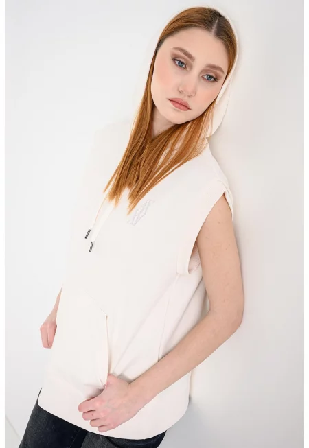 Свободно худи без ръкави - Крем/Сребрист