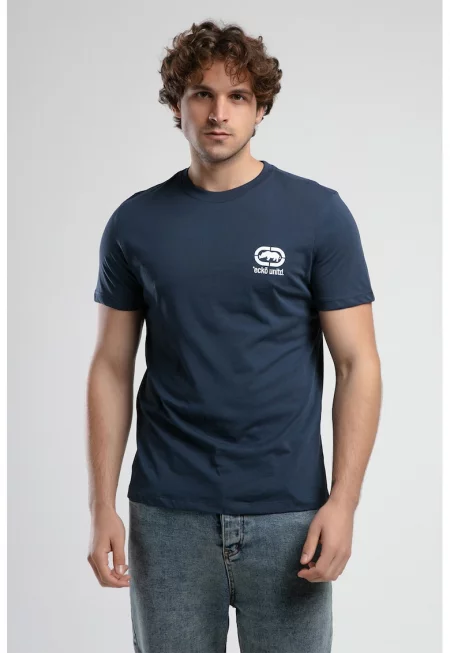 Тениска Corinth с овално деколте и лого - Тъмносин