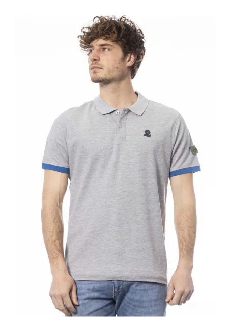 Тениска от памук с яка - Светло сив