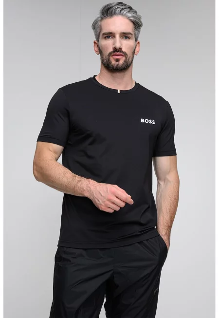 Тениска с контрастно лого - Черен