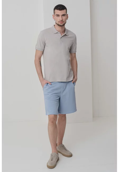 Тениска с органичен памук с яка - Светло кафяво