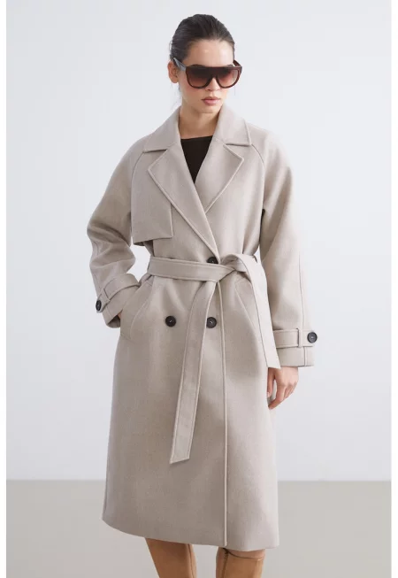 Тренч с колан - Сиво-бежов