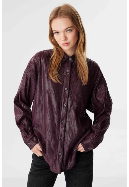 Уголемена риза с паднали ръкави - Тъмновиолетов
