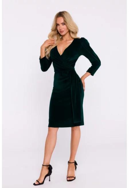 Вечерна рокля с панделка -  кадифена