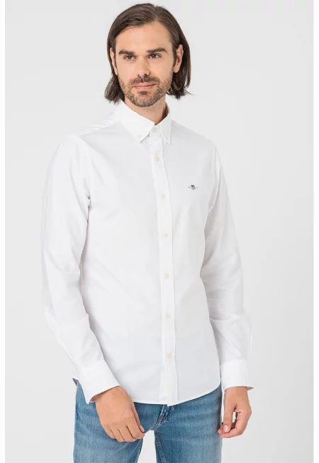 Вталена памучна риза - Бял