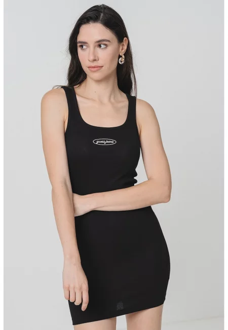 Вталена рокля с овално деколте - Черен/Бял