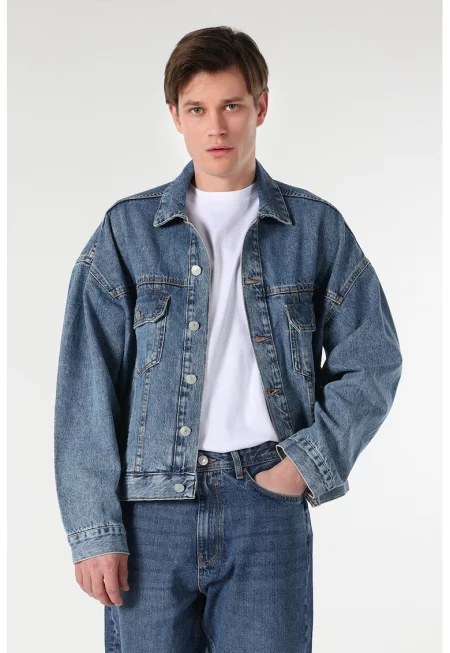 Яке от деним с паднали ръкави - Тъмносин