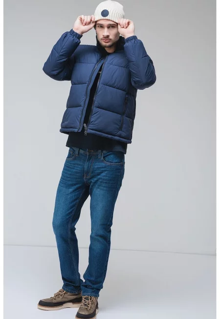 Зимно яке със средновисока яка - Индигово синьо