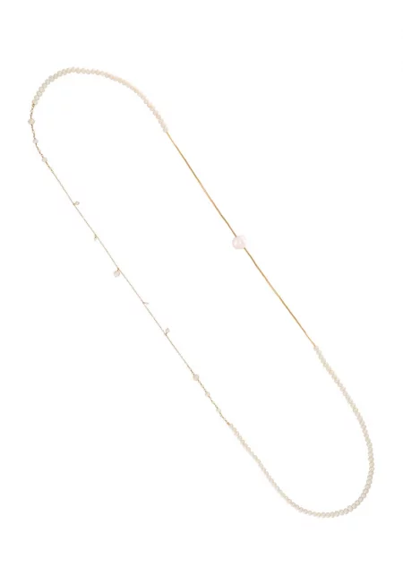 14K/20 Gold-filled Long Necklace With Freshwater Pearls - Бял/Златист