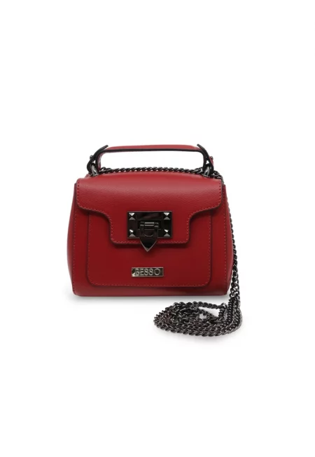 Anima Forte Leather Handbag - Тъмночервен - 14.5x18x11 cm