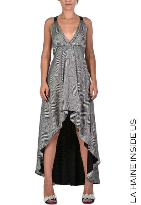 Асиметрична коктейлна рокля - закопчаване с цип на гърба и еластична талия - Черен