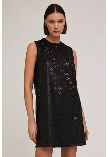 Ажурена рокля без ръкави - Черен