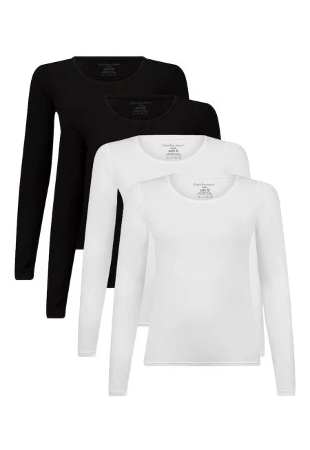 Блуза Lara с дълги ръкави - 4 броя - Бял/Черен