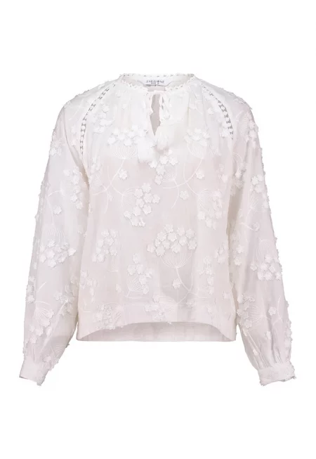 Блуза с флорални апликации - Мръснобял