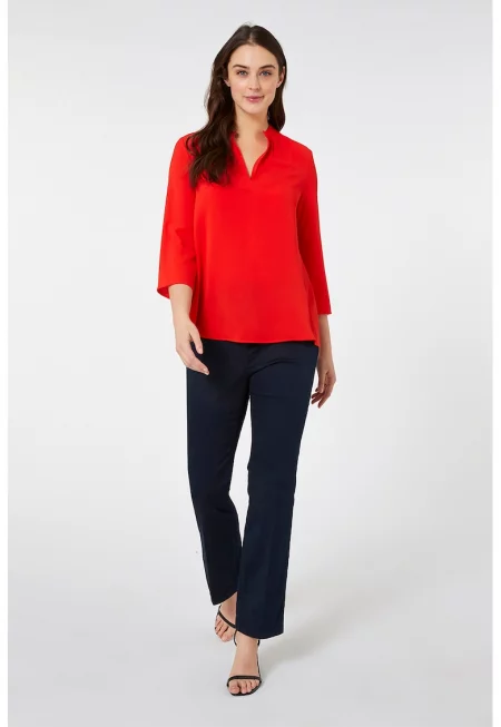 Блуза с ниска яка - Аленочервен