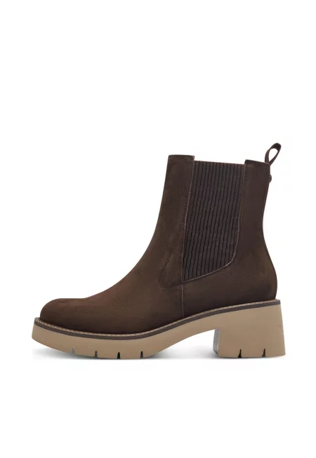 Боти от кожа с масивен ток - Тъмнокафяв