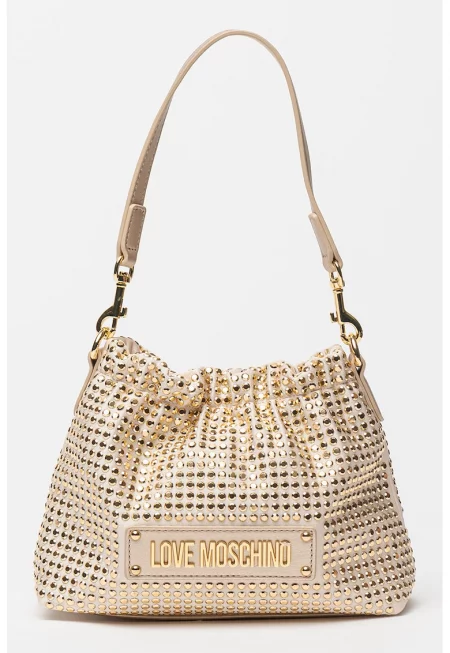 Чанта от еко кожа с капси - Златист/Бежов