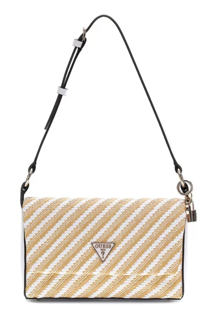 Чанта през рамо Emelda със сплетен ефект - Бял/Камел