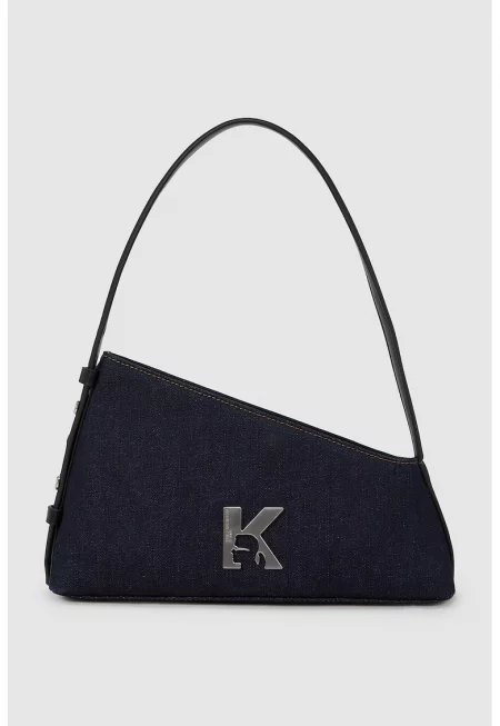Чанта за рамо от деним с метално лого