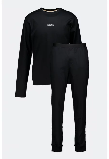 Дълга памучна пижама - Черен