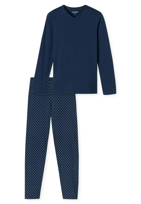 Дълга пижама 168221 с фигурален принт - Тъмносин