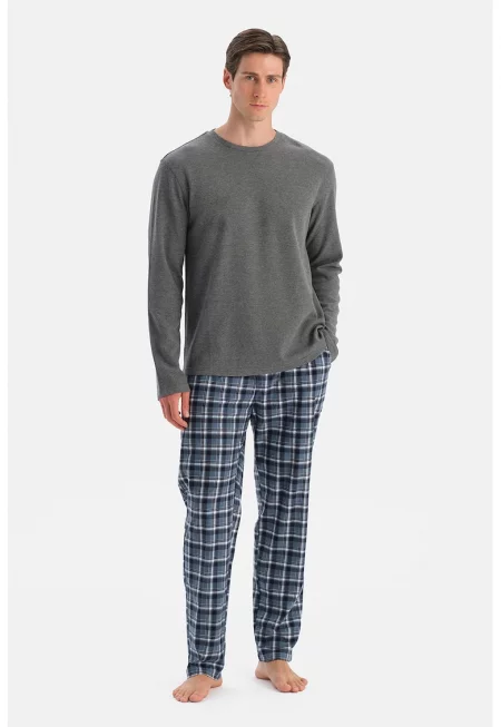 Дълга пижама с памук - Tъмносив