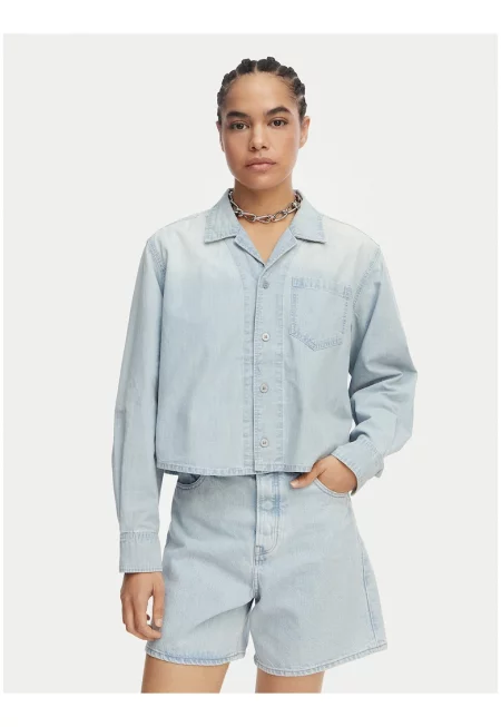 Дамска дънкова риза - G-Star Raw - синя - памук - свободна кройка - дълъг ръкав