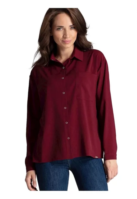 Дамска риза - Ленитиф - червена - дълъг ръкав - еластична материя -