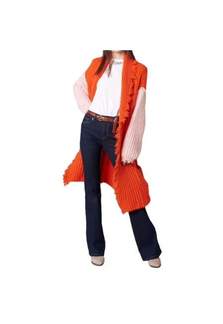Дамски пуловер  найлон/вискоза - оранжев/розов -