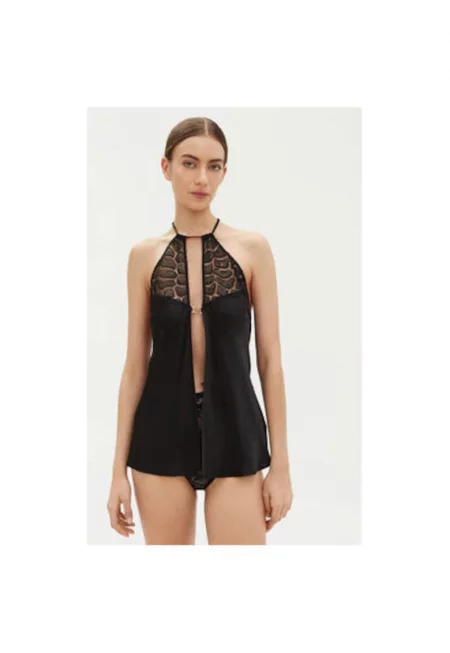 Дамско кожено палто - Шантел - 304888038 - Коприна - Черно