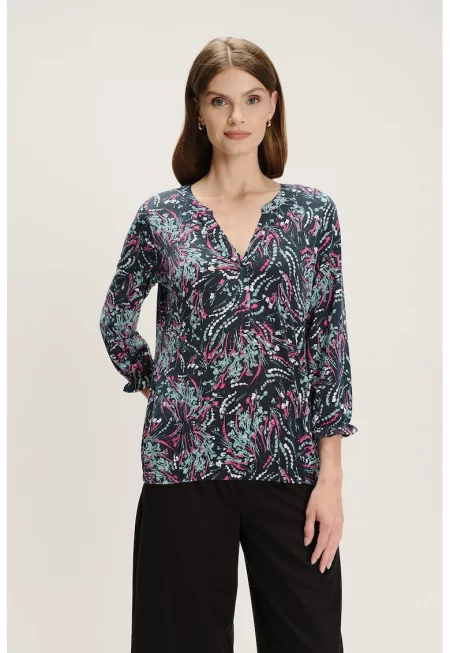 Десенирана блуза с деколте тип кафтан