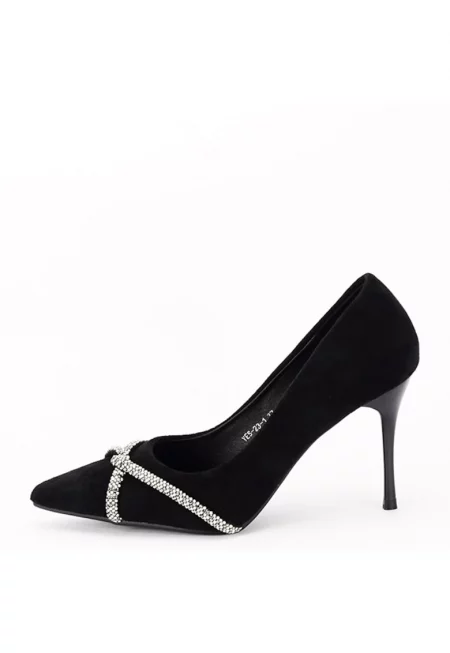 Елегантни черни обувки със сребристи камъчета YES-23-1 03 16168
