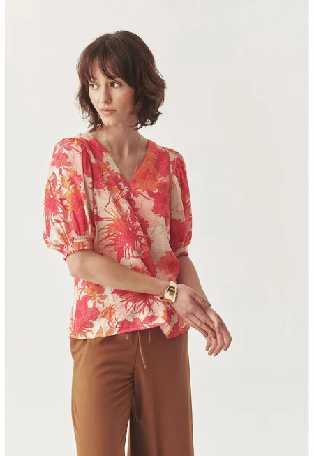 Флорална блуза - Корал/Бежов