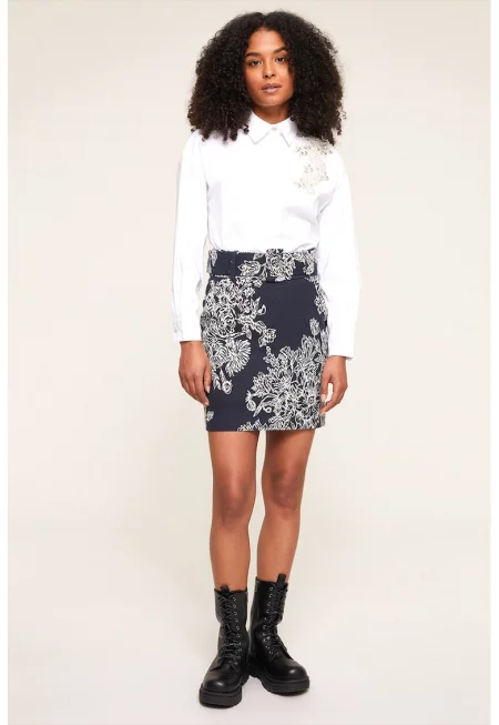 Флорална пола - Бял/Тъмносин