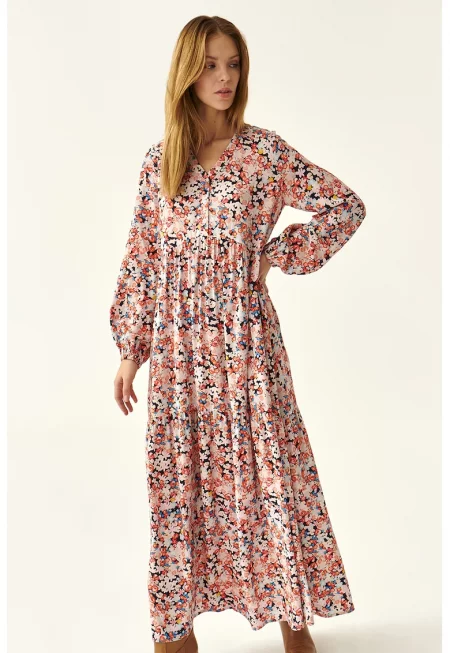 Флорална рокля Sforia с дизайн на пластове - Оранжев/Розово