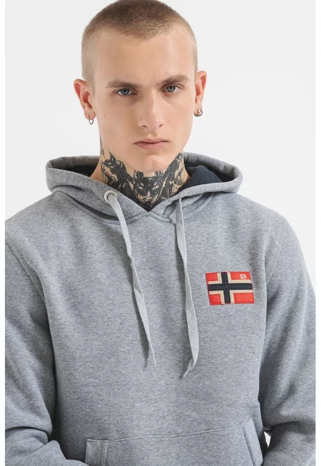 Худи Fondant с джоб кангуру - Червен/Сив меланж