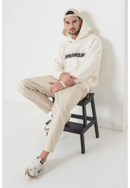 Худи от памук с бродирано лого - Бял