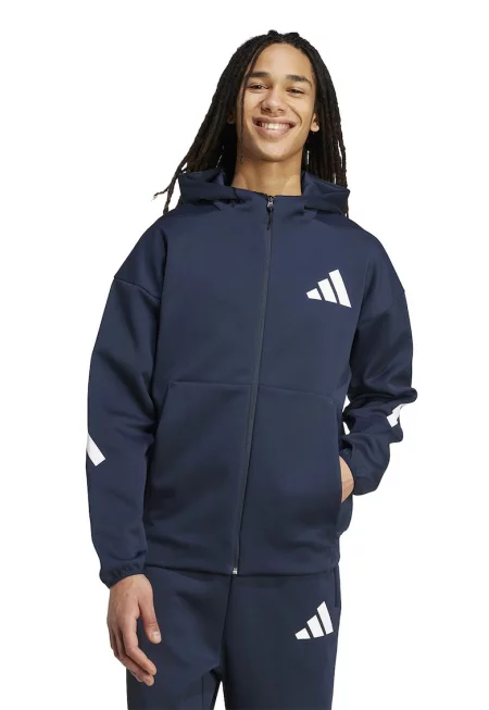 Худи Z.N.E. с цип - Бял/Тъмносин