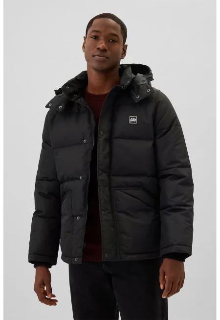 Капитонирано зимно яке с качулка - Черен