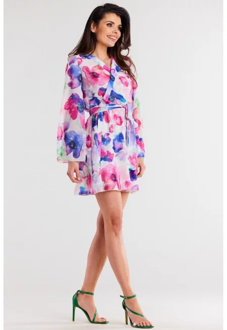 Къса флорална рокля с дълъг ръкав A509