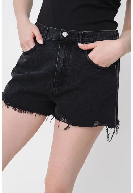 Къси дънки без подгъв - Избеляло черно