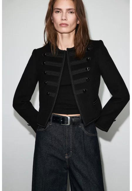 Късо яке с вълна - Черен