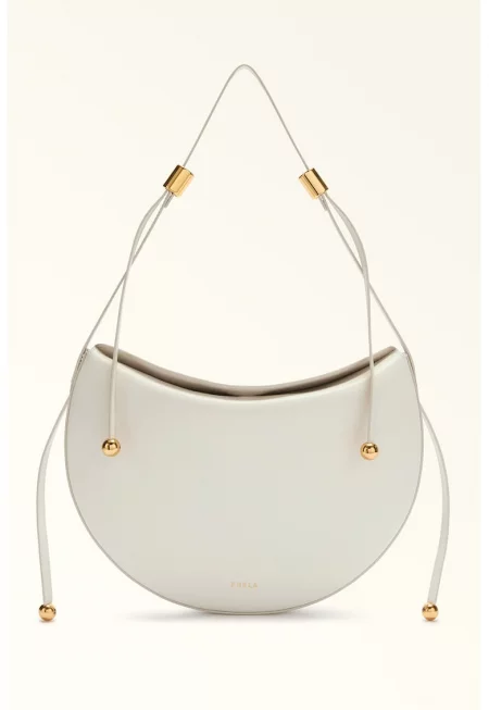 Кожена чанта Half-Moon - Мръснобял