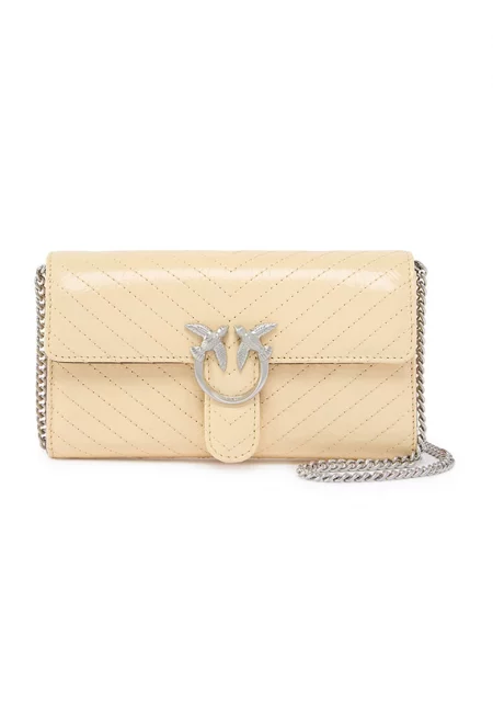 Кожена чанта през рамо Love One с презрамка тип верижка - Бежов