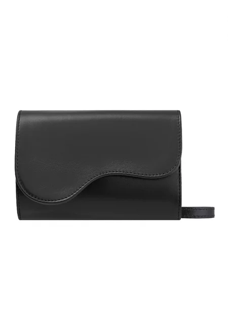 Кожена чанта през рамо с капаче и отделяща се презрамка - Черен