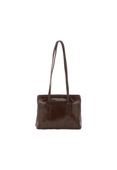 Кожена чанта за рамо с джоб с цип - Тъмнокафяв